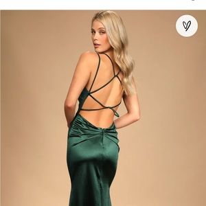 Everlasting Elegance Dark Green Satin Strappy Mermaid Maxi Dress